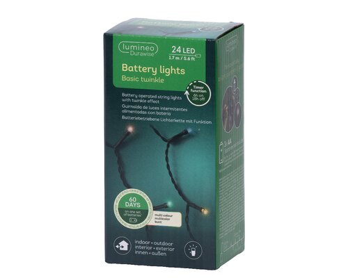 Lumineo durawise basic twinkel verlichting 24 led-1,7 m multi color-zwart - afbeelding 1
