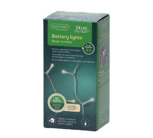 Lumineo durawise basic twinkel verlichting 24 led-1,7 m warm wit-transparant - afbeelding 1