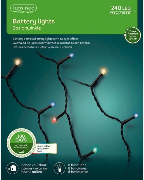 Lumineo durawise basic twinkel verlichting 240 led-17,9 m multi collor-zwart - afbeelding 1