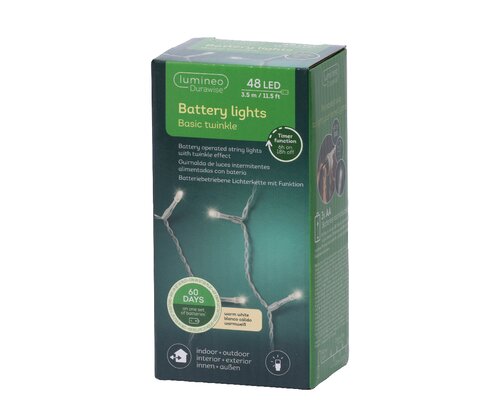 Lumineo durawise basic twinkel verlichting 48 led-3,5 m warm wit-transparant - afbeelding 1