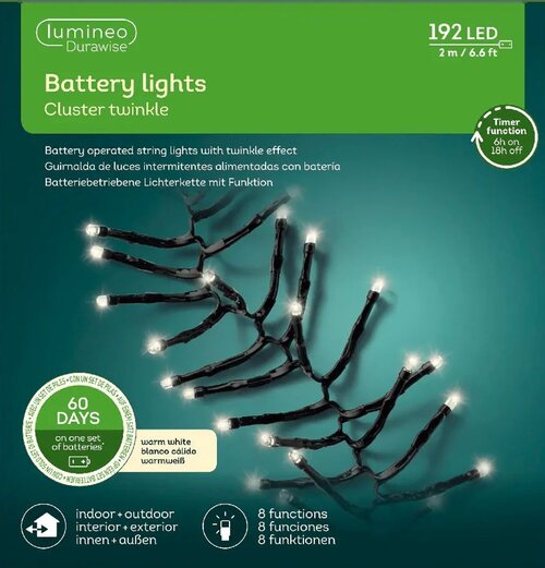 Lumineo durawise cluster twinkel verlichting 192 led-2 m warm wit-zwart - afbeelding 1
