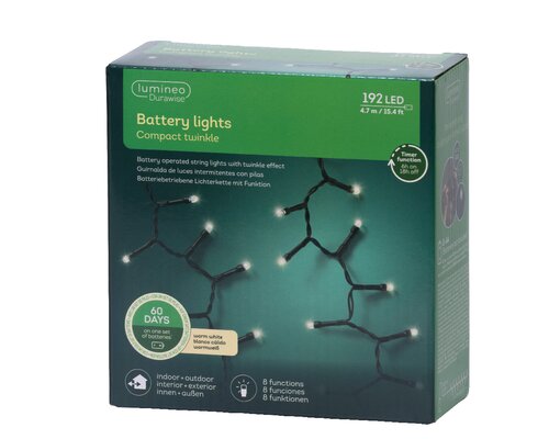 Lumineo durawise compact twinkel verlichting 192 led-4,7 m warm wit-zwart - afbeelding 1