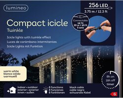 Lumineo Icicle compact twinkel 256 led-3,75 m warm wit-zwart - afbeelding 1