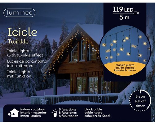 Lumineo Icicle twinkel 119 led-5 m klassiek warm-zwart - afbeelding 1