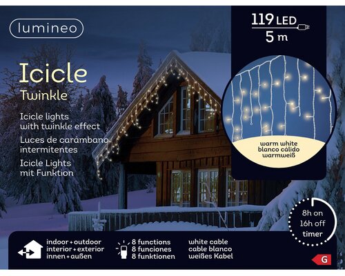 Lumineo Icicle twinkel 119 led-5 m warm wit-wit - afbeelding 1