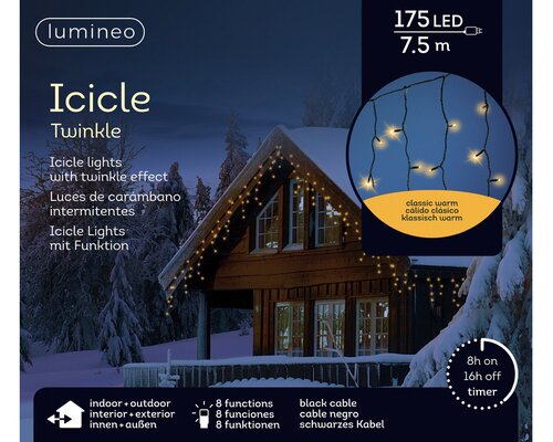 Lumineo Icicle twinkel 175 led-7,5 m klassiek warm-zwart - afbeelding 1
