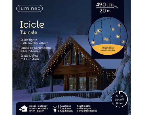Lumineo Icicle twinkel 490 led-20 m klassiek warm-zwart - afbeelding 1