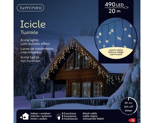 Lumineo Icicle twinkel 490 led-20 m warm wit-zwart - afbeelding 1
