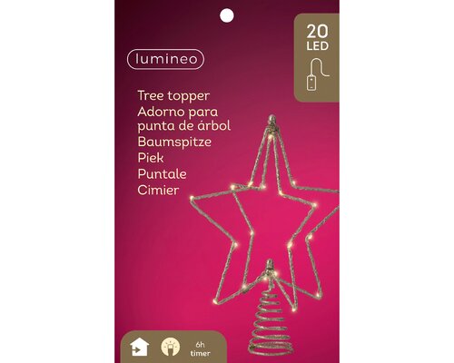 Lumineo kerstster piek goud 20 led lampjes-h25cm warm wit - afbeelding 1