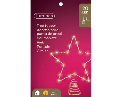 Lumineo kerstster piek goud 20 led lampjes-h27cm klassiek warm - afbeelding 1