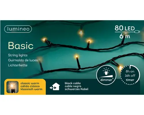 Lumineo LED Basic Lights 80 lampjes Zwart/Klassiek Warm - afbeelding 1