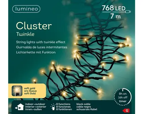 Lumineo Led cluster twinkle 700cm768l zwart/soft gold - afbeelding 1