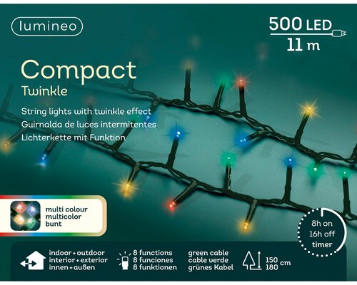 Lumineo compact twinkel verlichting 500 led-11 m multi color-groen - afbeelding 1