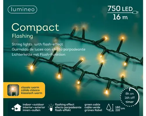 Lumineo LED compact lights flash 1600cm, 750 lampjes groen/klassiek warm - afbeelding 1