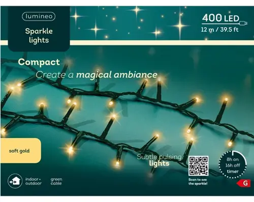 Lumineo Led compact sparkle 1200cm-400l groen/soft gold - afbeelding 1