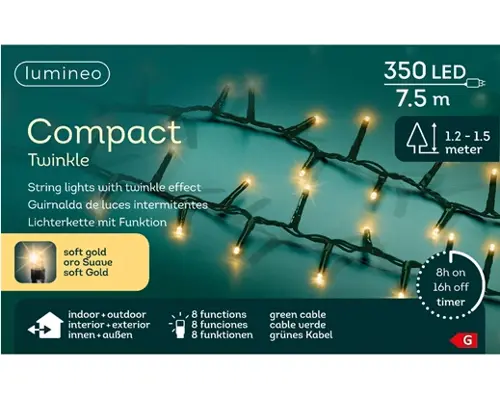 Lumineo Led compact twinkle 750cm-350l groen/soft gold - afbeelding 1