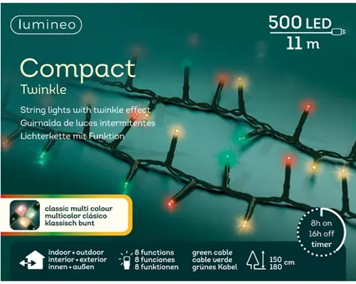 Lumineo Led compact twinkle l11m groen/rood/groen/klassiek warm - afbeelding 1