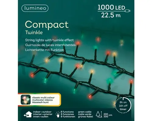 Lumineo Led compact twinkle l2250cm-1000l groen/rood/groen/klassiek warm - afbeelding 1