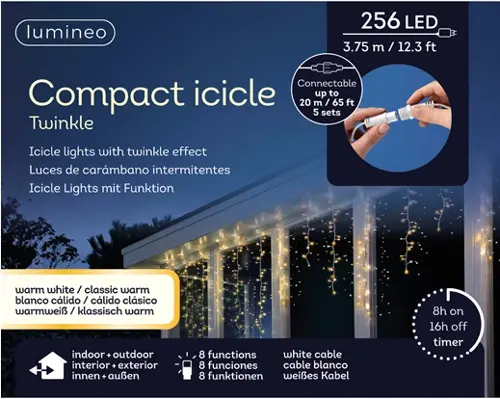 Lumineo Led icicle compact l375h80 wit/warm wit/klassiek warm - afbeelding 1