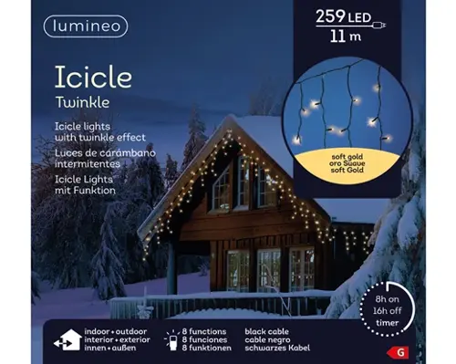 Lumineo Led icicle l1100cm259l zwart/soft gold - afbeelding 1