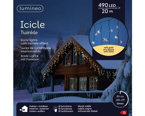 Lumineo Led icicle l2000cm490l zwart/soft gold - afbeelding 1