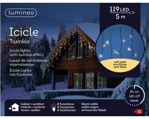 Lumineo Led icicle l500cm119l zwrt/soft gold - afbeelding 1