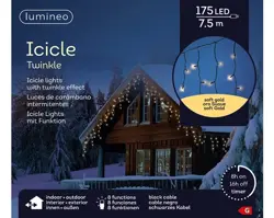 Lumineo Led icicle l750cm-175l zwart/soft gold - afbeelding 1