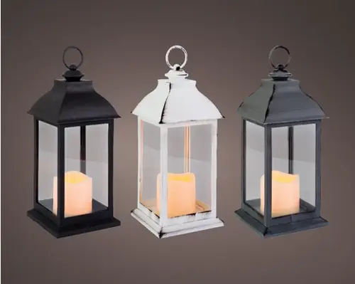 Lumineo LED lantaarn plastic fire flame effect BO binnen 3ass - afbeelding 1