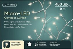 Lumineo Micro compact twinkel 480 led-6 m warm wit-zilver - afbeelding 1