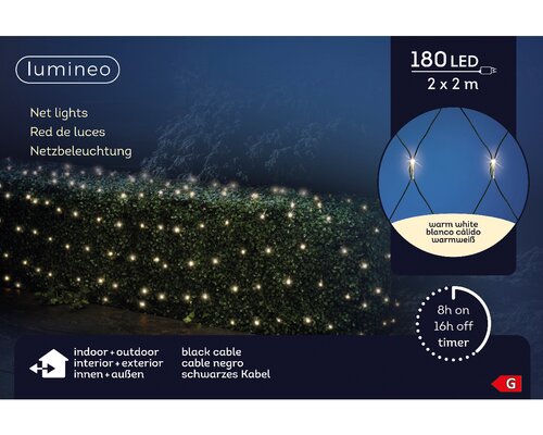 Lumineo netverlichting 180 led lampjes 2x2m warm wit-zwart - afbeelding 1