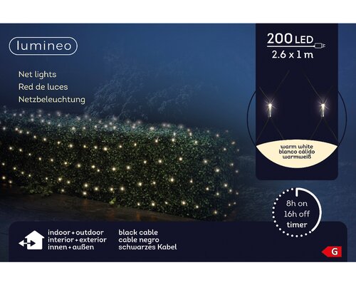 Lumineo netverlichting 200 led lampjes 2,6x1m warm wit-zwart - afbeelding 1