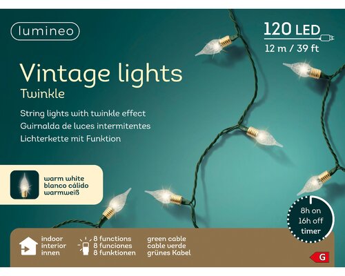 Lumineo vintage light twinkel 120 led-12 m warm wit-groen - afbeelding 1