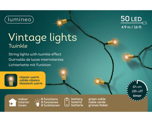 Lumineo vintage light twinkel 50 led-4,9m klassiek warm-groen - afbeelding 1