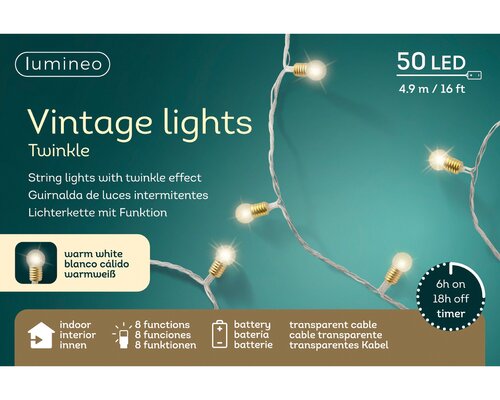 Lumineo vintage light twinkel 50 led-4,9m warm wit-transparant - afbeelding 1