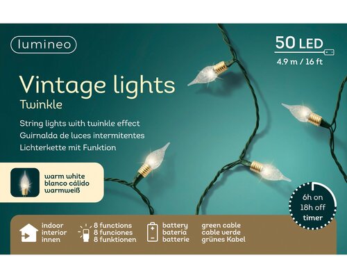 Lumineo vintage light twinkel 50 led-4,9m warm wit-groen - afbeelding 1