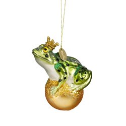 Luville Ornament kikkerkoning groen - l6xb5,5xh10cm - afbeelding 2