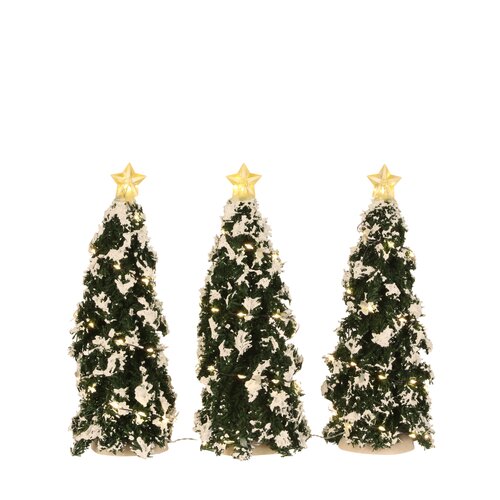 LuVille Snowy Conifer with lights battery operated 3 pieces - h22xd9cm