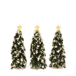 LuVille Snowy Conifer with lights battery operated 3 pieces - h22xd9cm