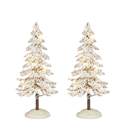 LuVille Snowy tree white lighted 2 stuks battery operated - h15xd6cm