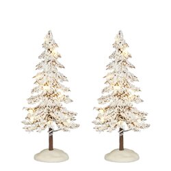 LuVille Snowy tree white lighted 2 stuks battery operated - h15xd6cm