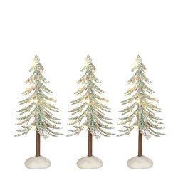 LuVille Snowy tree white lighted 3 stuks battery operated - h12xd5cm