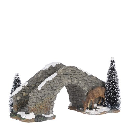 Luville Stone bridge with deer - l24xw11,5xh13cm