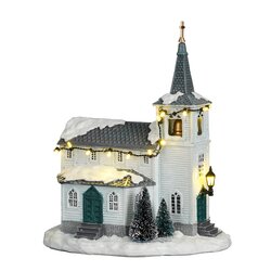LuVille Wooden church battery operated - l20xb14xh22,5cm