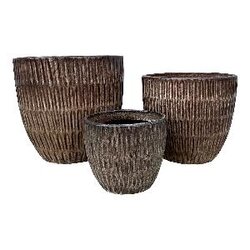 PTMD Maryle Brown ceramic bombey pot ribbed round SV3