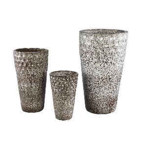 PTMD Matty Brown ceramic pot dented border round SV3