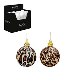 Mica decorations Bal onbreekbaar luipaard bruin 2 assorti 24 stuks display - d8cm