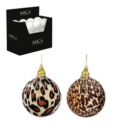 Mica decorations Bal onbreekbaar luipaard bruin 2 assorti 24 stuks display - d10cm