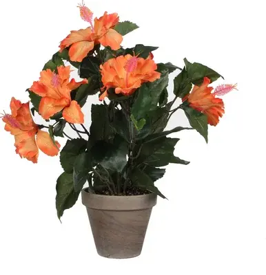 Mica Decorations Hibiscus In Pot D30H40Cm Oranje