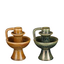 Mica decorations Kandelaar bruin groen 2 assorti - h14,5xd11cm