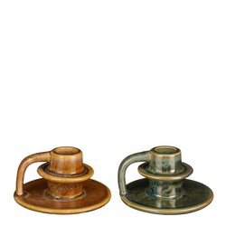 Mica decorations Kandelaar bruin groen 2 assorti - h6xd10,5cm
